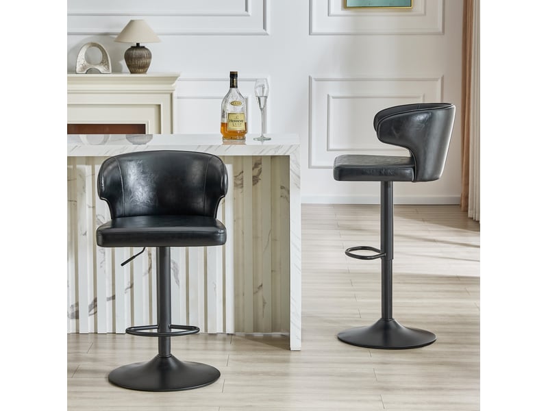  Lot de 2 tabourets de bar avec dossier, réglables en hauteur de 85 à 110 cm, 360° rotatifs, grand socle et repose-pieds, tabourets de cuisine modernes (uniquement les chaises)  - Conforama B