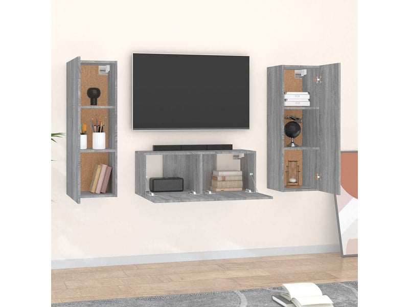  Ensemble de meubles tv 3 pcs sonoma gris bois d'ingénierie shl92830  - Conforama C