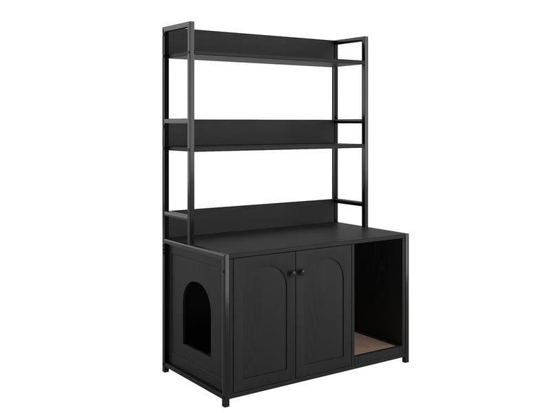  Meuble cache-litière noir avec rangement 3 niveaux et 2 portes  - Conforama A