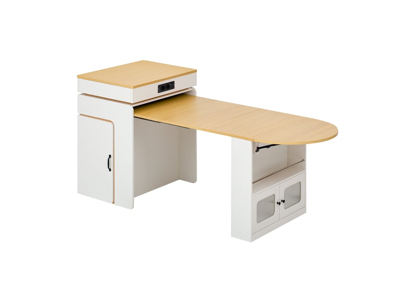  Îlot de cuisine extensible avec tiroirs, led et multiprise, blanc  - Conforama B
