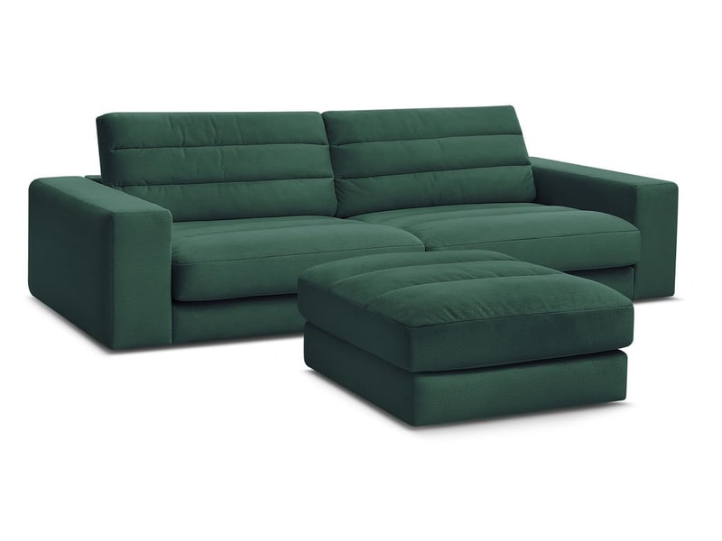  Bobochic canapé droit fixe 3 places sierra velours avec pouf vert foncé SIERRA - Conforama A