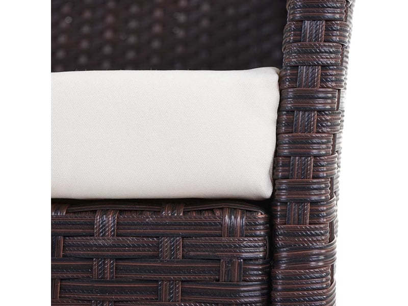 Banc de jardin halden en polyrotin, banquette - marron chiné, coussin crème - Conforama C