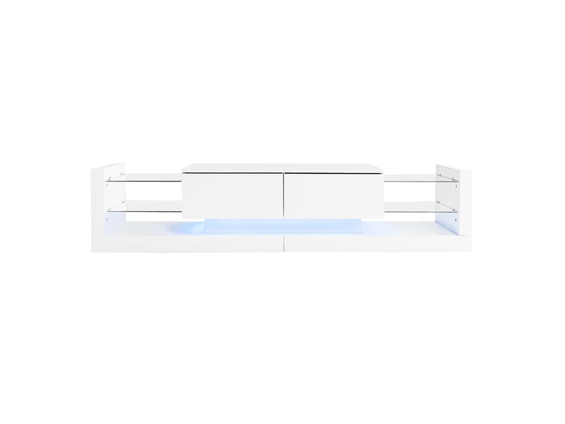 Meuble tv haute brillance moderne avec led 181 cm, façade en verre et 2 tiroirs rabattables pour tv jusqu'à 80 pouces - Conforama A