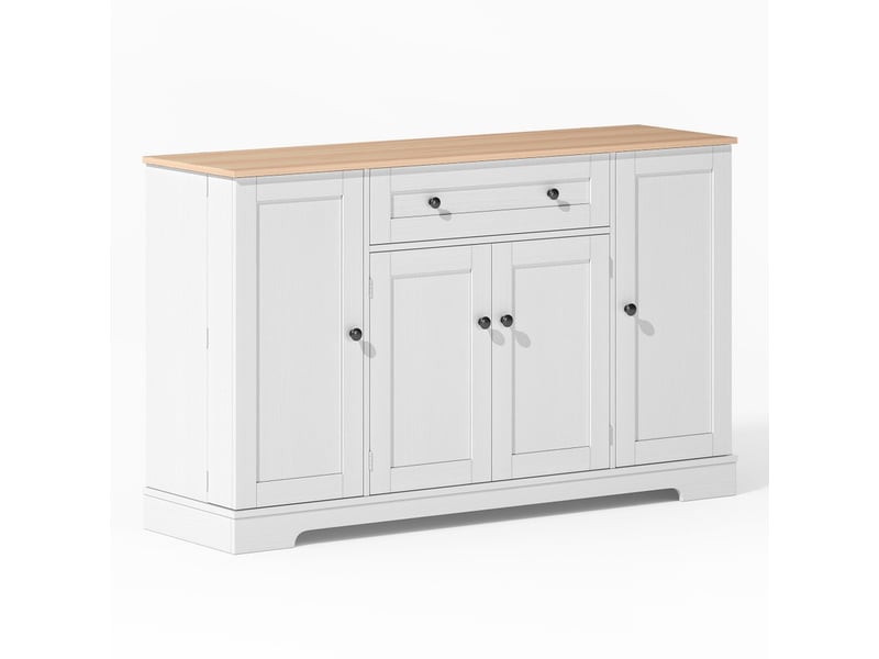  Buffet de cuisine - buffet avec tiroir, 4 portes vitrées et étagères réglables, 138x40x85cm pour la cuisine, le salon et la chambre à coucher, blanc  - Conforama A