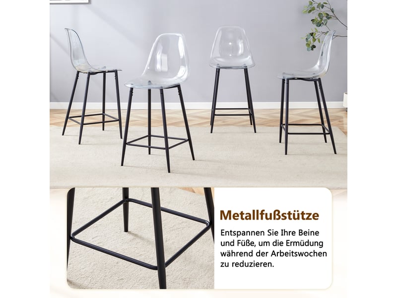  Lot de 4 tabourets de bar avec repose-pieds - lpospi - assise transparente, pieds en métal, plastique - noir  - Conforama E
