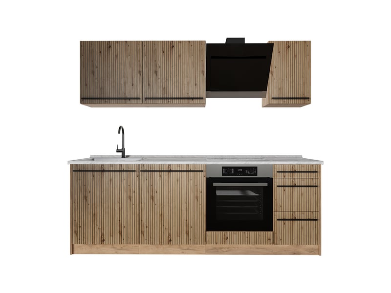  Vicco cuisine, chêne artisanchêne doré, 220cm plan de travail marbre  - Conforama A