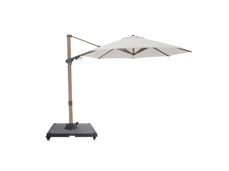 Axi solis parasol déporté rond avec pied de parasol, ø 300 cm, aspect boisbeige | pour le jardin terrasse avec armature thermolaquée | housse de protection inclus  - Conforama A