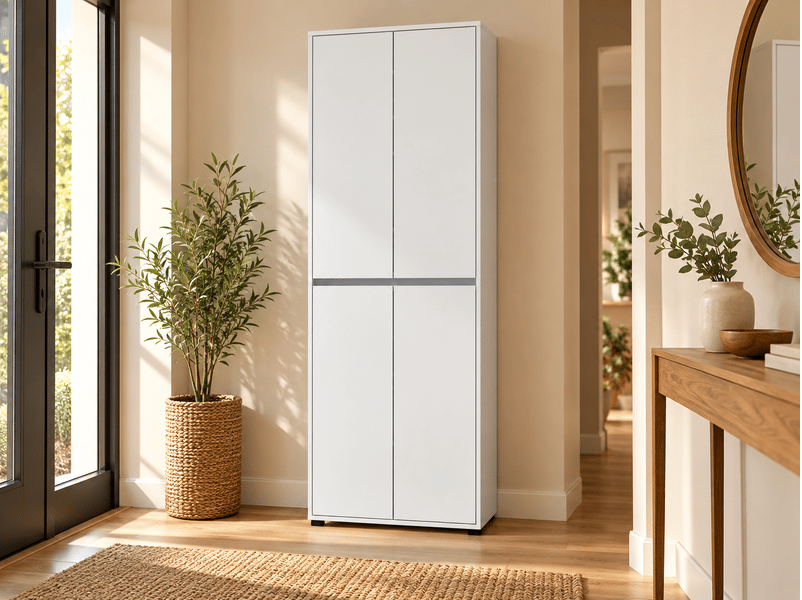  Armoire meuble à chaussures 4 portes coloris blanc - longueur 70 x profondeur 34 x hauteur 210 cm  - Conforama E