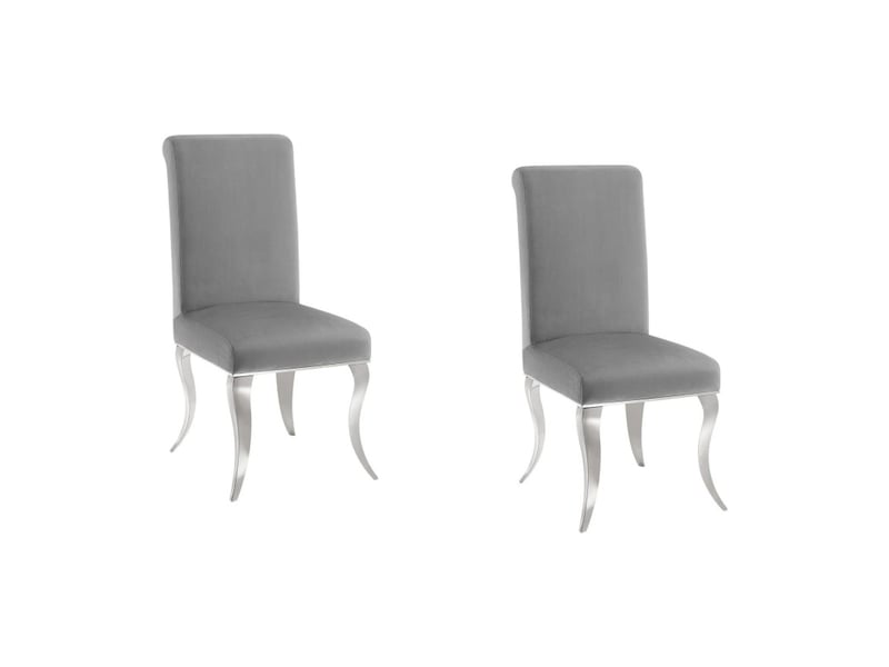 Lot de 2 chaises baroques velena en velours gris avec haut dossier et pieds argentés galbés - Conforama A
