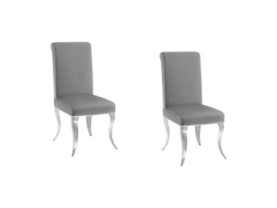 Lot de 2 chaises baroques velena en velours gris avec haut dossier et pieds argentés galbés