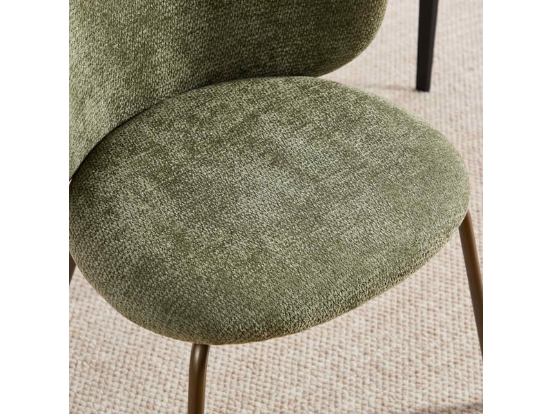  Lot de 2 chaises chenille vertes – dossier courbé et rembourré – piètement métal bronze – style contemporain  - Conforama D