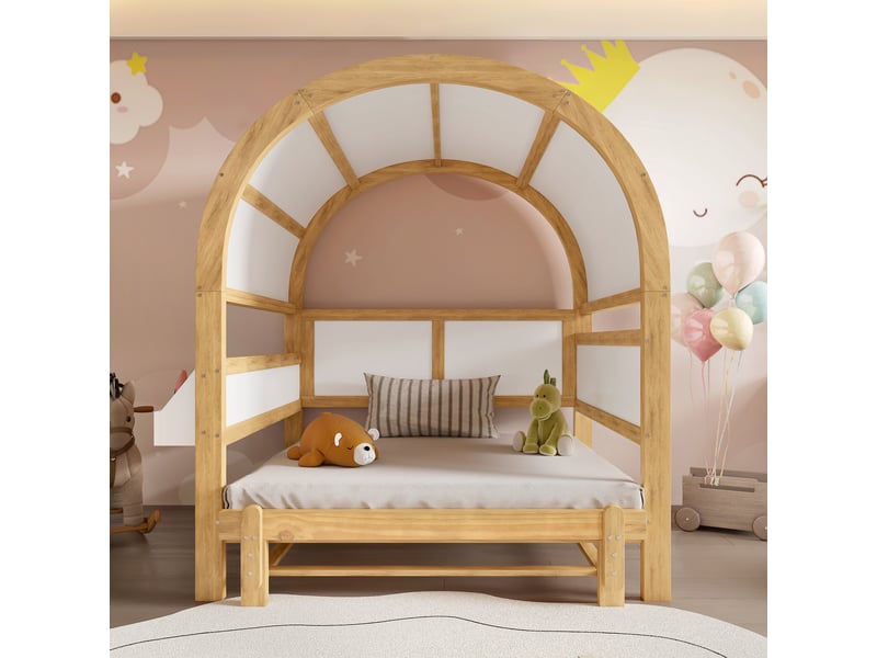  Lit gigogne enfant avec toit voûté, structure pin et mdf blanc  - Conforama W