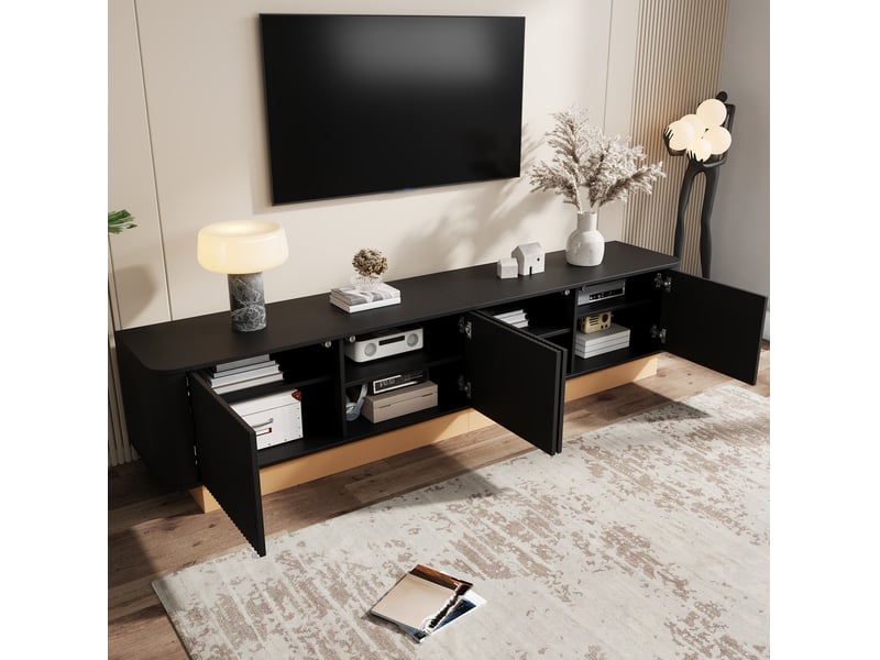  Meuble tv 4 portes avec rangement et passe-câbles 200 cm homvra  - Conforama C