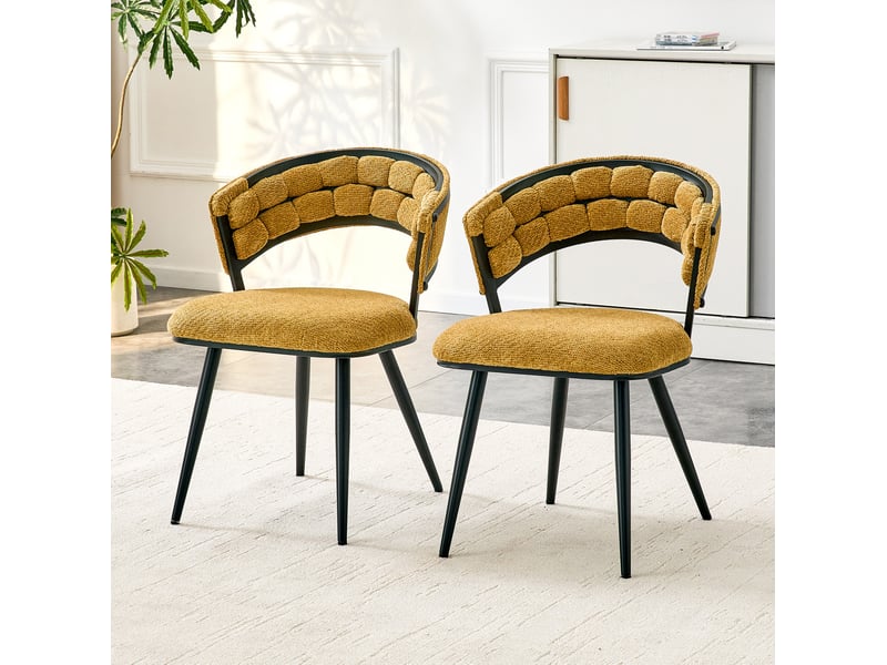  Lot de 2 chaises de salle à manger en velours jaune avec pieds en métal noir  - Conforama C