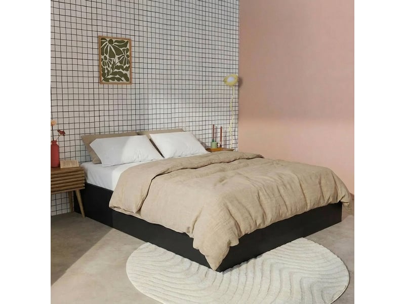  Lit coffre sommier à lattes 140x190cm décor bois noir - lift  - Conforama B