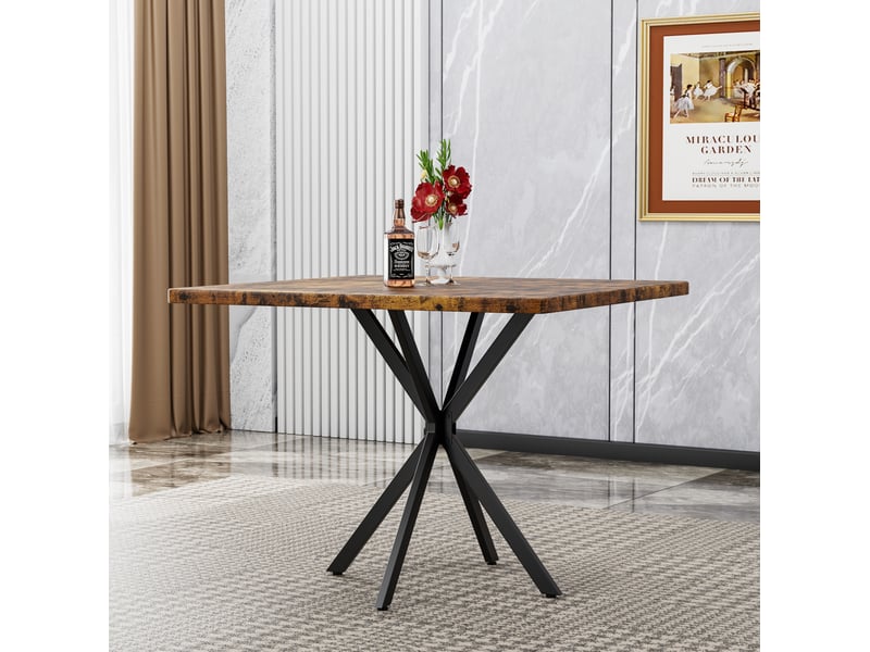  Table à manger carrée 98 x 98 cm en mdf et métal, pour 4 à 6 personnes, marron  - Conforama E