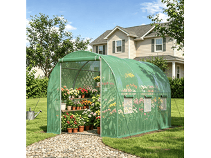 Serre de jardin tunnel 6 m² avec porte zippée et 6 fenêtres evryae