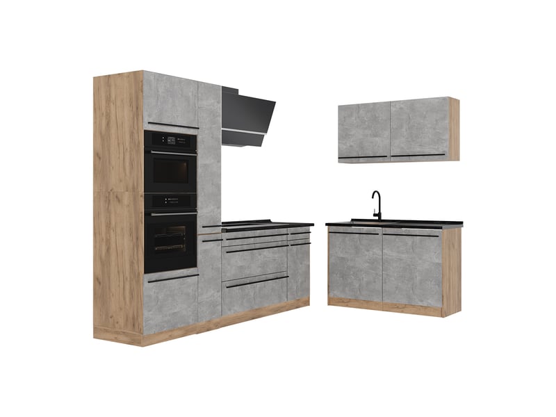 Vicco cuisine en angle, bétonchêne doré, 230 x 120 cm plan de travail anthracite  - Conforama A