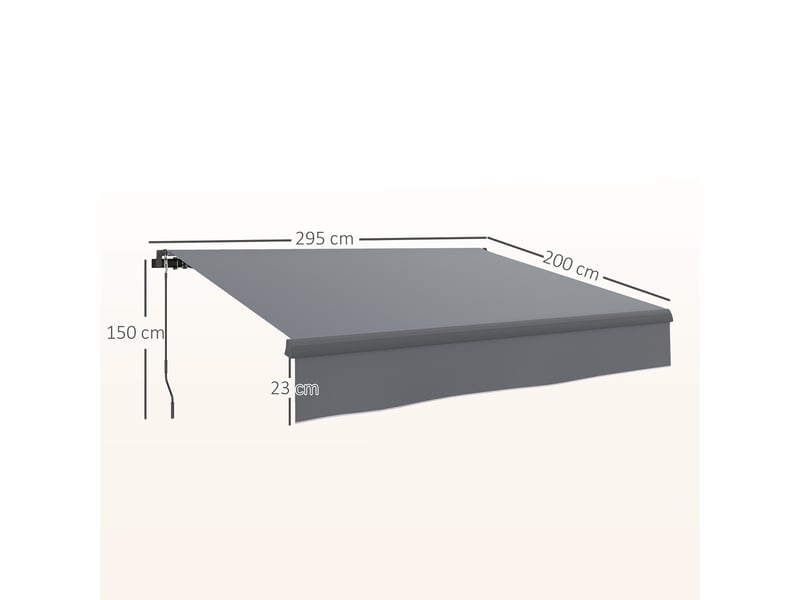  Store banne de jardin rétractable manuel à manivelle, protection uv, structure en métal et aluminium, 295 x 200 cm, gris  - Conforama E