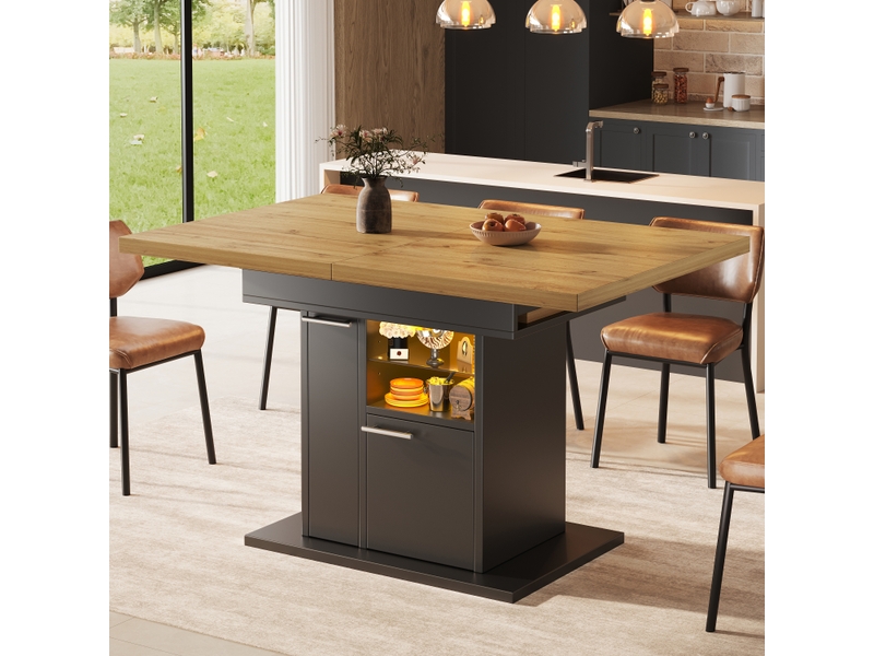  Table extensible 4 à 6 personnes avec rangement et led pour salle à manger en mdf 110-140×80×77,2 cm noir  - Conforama B