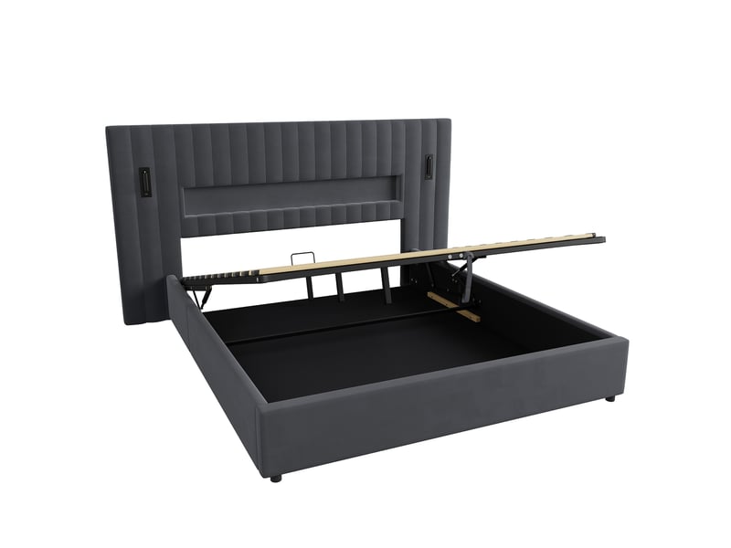  Lit double,180x200cm,avec fonction de chargement hydraulique,gris  - Conforama D