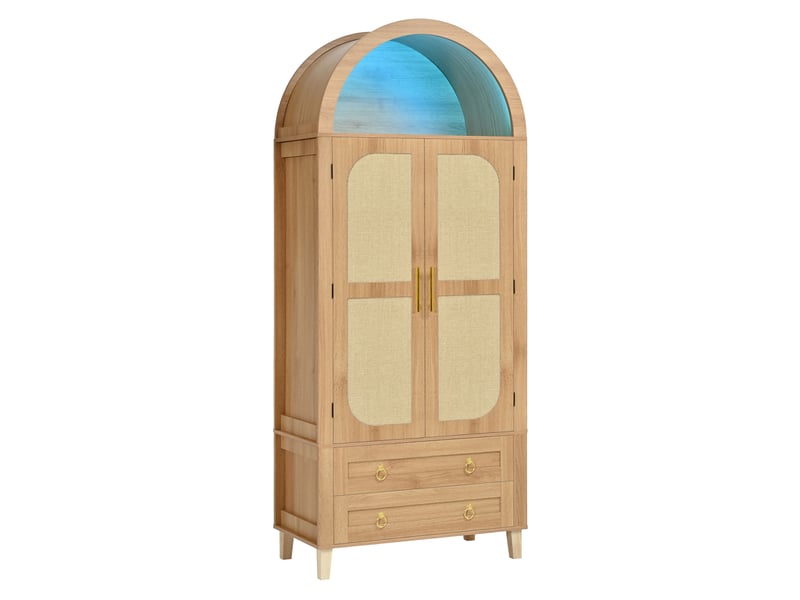  Buffet haut,76x40x179,5 cm,led pilotée par application,mdf,naturel  - Conforama D