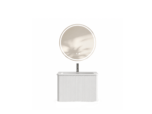 Meuble sous vasque suspendu avec 1 tiroir, vasque intégrée et miroir led rond pour salle de bain blanc 61 × 46,5 cm