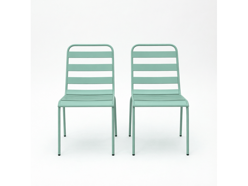  Chaise de jardin empilable lot de 2 avec pieds réglables et structure stable en acier vert pour terrasse  - Conforama A