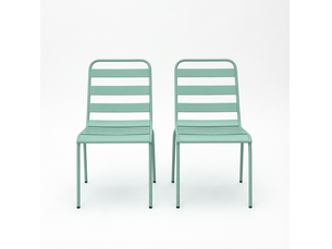 Chaise de jardin empilable lot de 2 avec pieds réglables et structure stable en acier vert pour terrasse