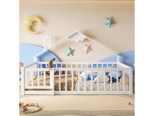 Lit cabane 140x190 cm <strong>ULEVR</strong>  <strong></strong> coloris blanc
