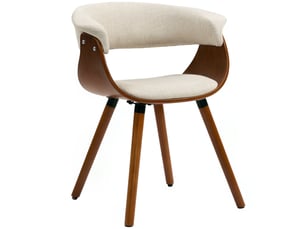 Chaise salle à manger tissu effet lin dossier courbé pieds bois beige