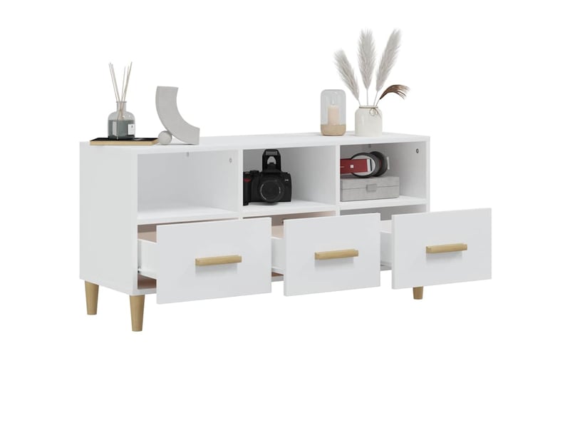  Meuble tv - banc tv - meuble de rangement blanc brillant 102x36x50 cm bois d'ingénierie  - Conforama E