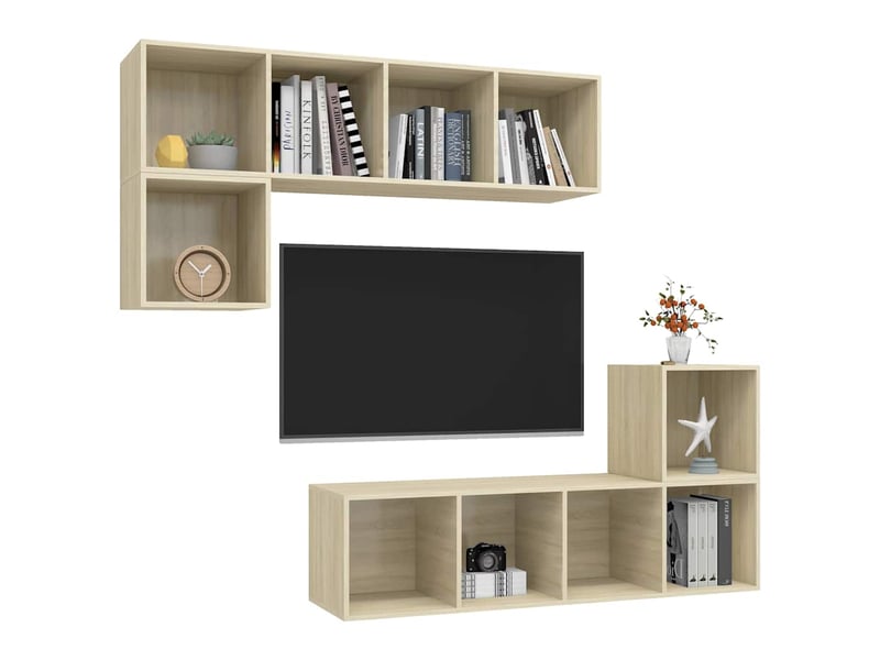  Ensemble de meubles tv 4 pcs chêne sonoma bois d'ingénierie shl19136  - Conforama C