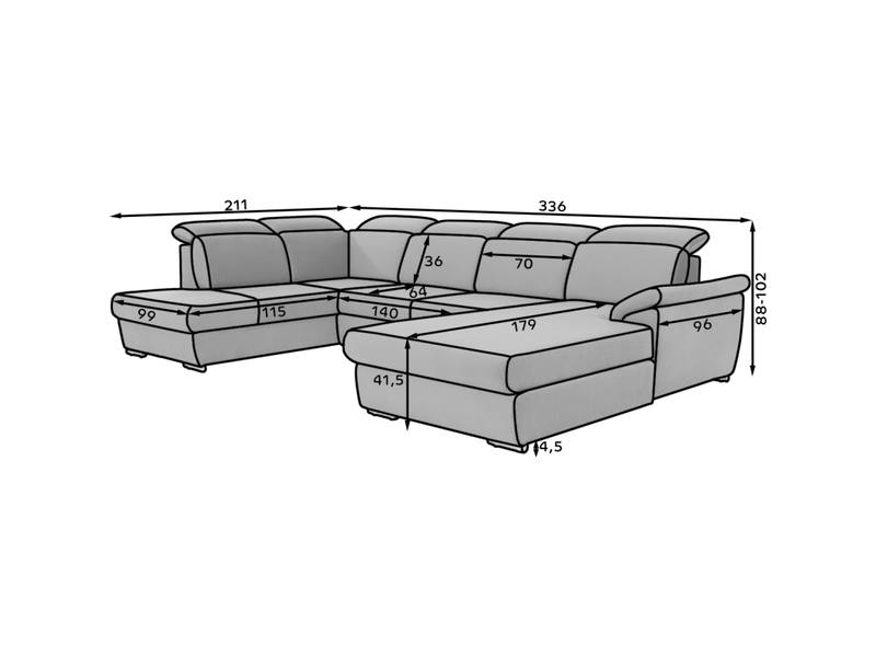  Canapé panoramique convertible majesta 5 places vert foncé – angle droit  - Conforama C
