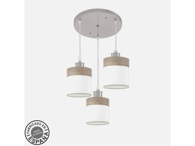  Plafonnier suspendu fabrilamp cloe nickelblanc-bois gris 3 x e27 hauteur réglable 43-105 cm 42x42 cm 175483083 - Conforama C