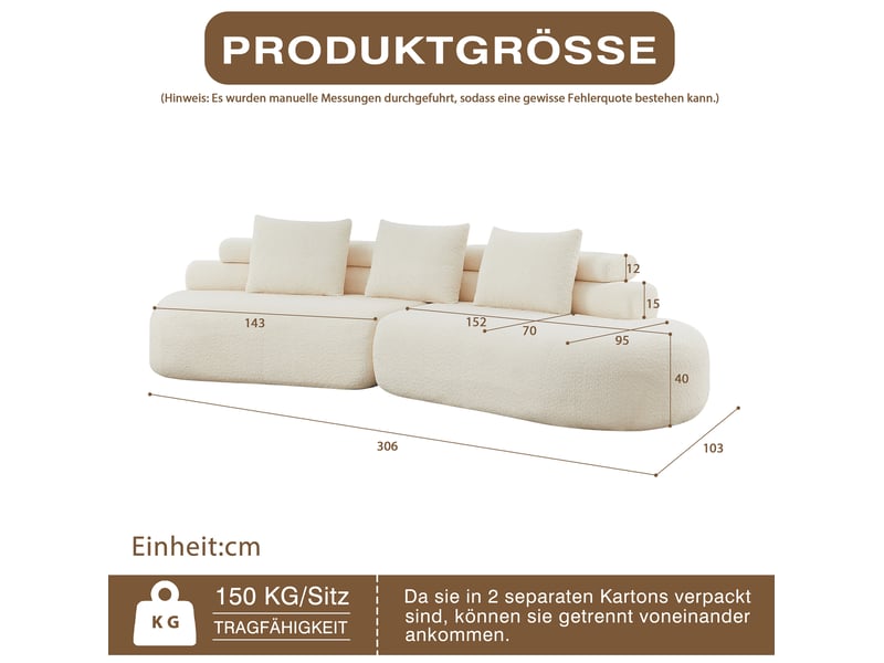  Canapé modulable en chenille beige 2 pièces à conception courbée en forme de pois de cashew, sans bras ni coins durs, design segmenté ultra doux  - Conforama E