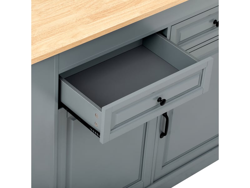  Îlot de cuisine sur roulettes avec tiroirs de rangement, plan de travail extensible, couleur grise, meuble de rangement  - Conforama R