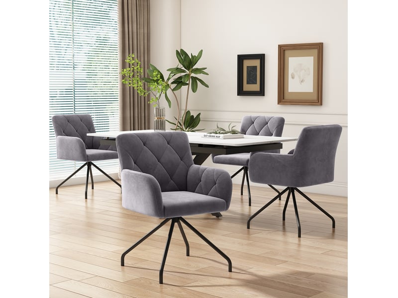  Lot de 2 chaises de salle à manger en velours gris foncé avec accoudoirs  - Conforama D