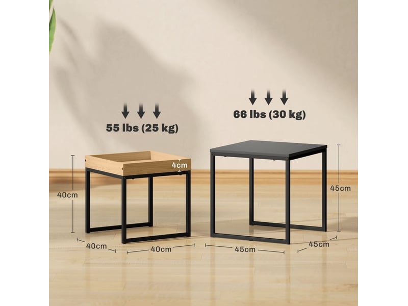  Tables basses gigognes 2 pièces avec plateau amovible et structure en acier pour salon, noir  - Conforama D