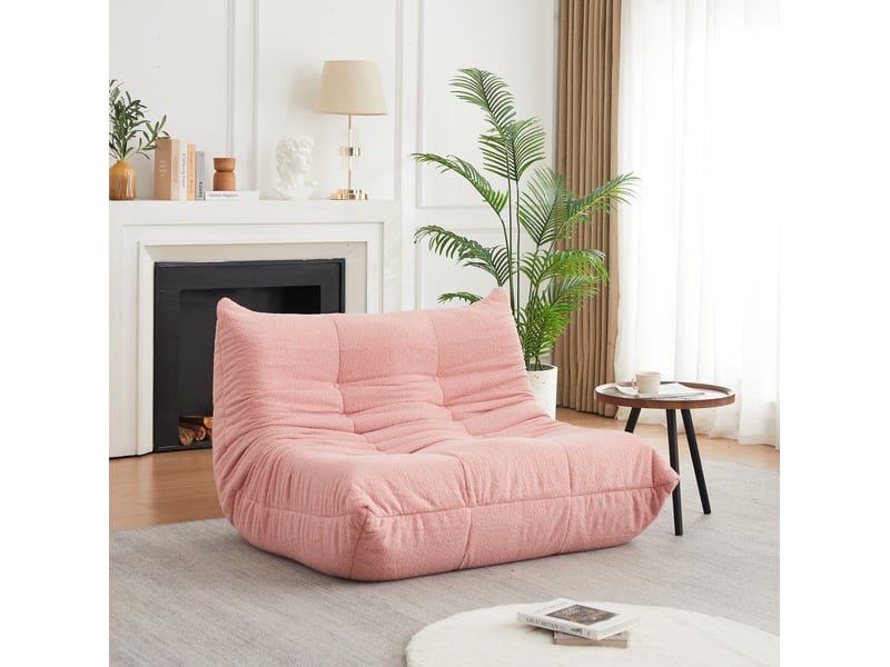  Fauteuil lounge modenvie sans accoudoirs en tissu chenille rose 127 x 99 x 83 cm  - Conforama D