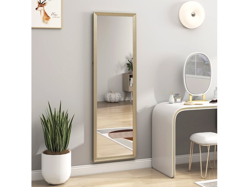  Miroir simple avec support rabattable, pose au sol ou murale, cadre texturé aspect métal, plastique doré, 50 × 160 cm  - Conforama C