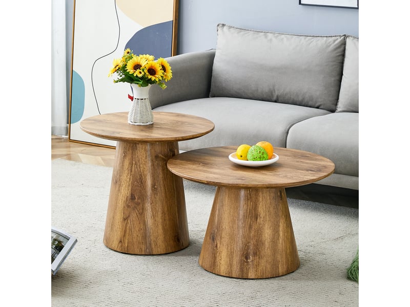 Tables basses gigognes rondes lot de 2 avec base évasée - lpospi - style wabi-sabi, mdf décor bois - naturel - Conforama B