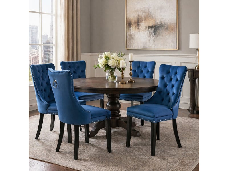 Lot de 2 chaises de salle à manger en velours bleu avec pieds en bois - Conforama D