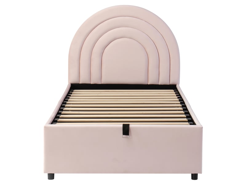  Lit enfant rembourré 90x200 cm en velours rose avec sommier, tête de lit, lattes en bois et montage facile, pour ados et adultes  - Conforama A