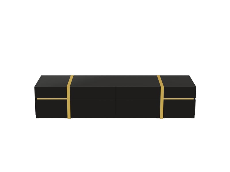  Meuble tv noir et or 180 cm finition brillante avec 4 tiroirs et 2 portes, banc tv moderne pour salon  - Conforama W