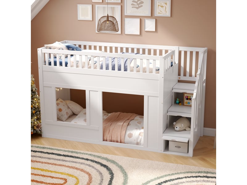  Lit superposé 90x200 cm coloris blanc bois massif lit enfant blanc - Conforama B