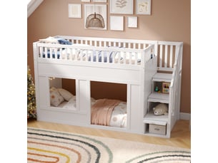 Lit superposé 90x200 cm <strong>MERAX</strong>  <strong>lit enfant blanc</strong> coloris blanc