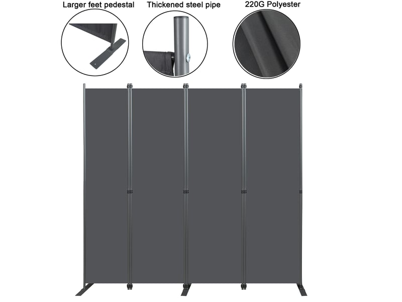  Paravent séparateur 4 panneaux 204 x 180 cm – gris foncé – pliable et autoportant en métal pour intérieur  - Conforama E