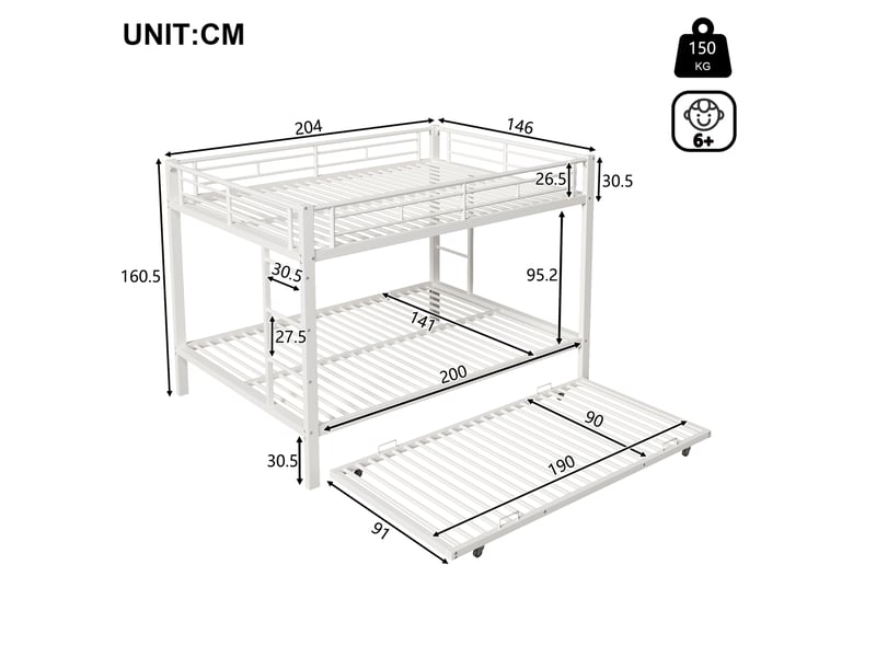 Lit superposé enfant 140x200 cm en métal blanc avec lit gigogne - Conforama C