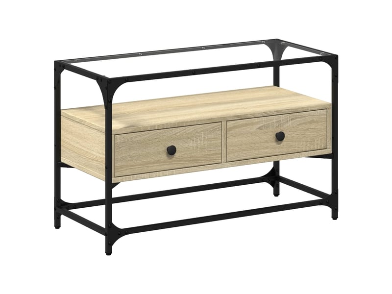  Meuble tv - banc tv - meuble de rangement avec dessus en verre chêne sonoma bois d'ingénierie  - Conforama A